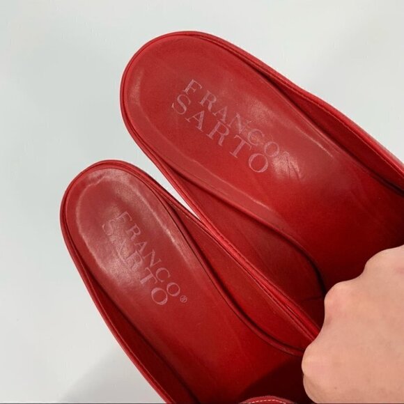 Franco sarto heels size 9 red leather square toe slip on mules vintage 90s - Picture 10 of 12